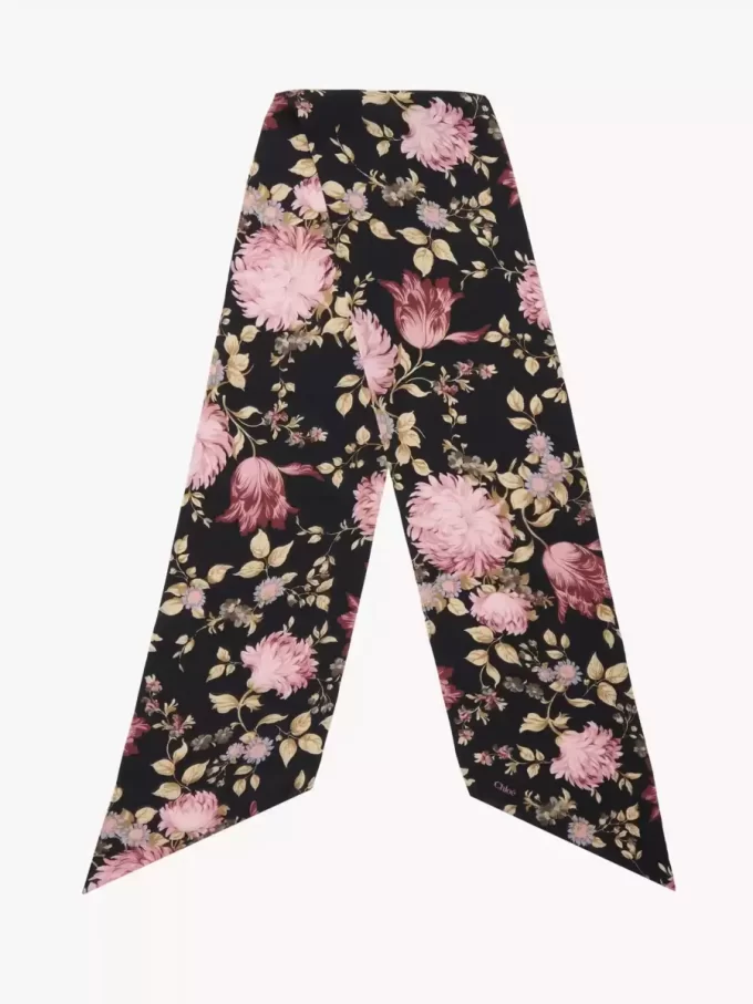 The Chloé Peonies wide bandeau scarf in silk charmeuse The Chloé Peonies wide bandeau scarf in silk charmeuse