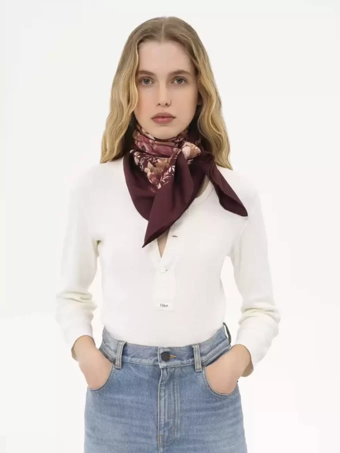 The Chloé Roses square scarf in silk twill The Chloé Roses square scarf in silk twill