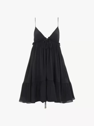 Thin-strap gathered mini dress in crêpe de chine