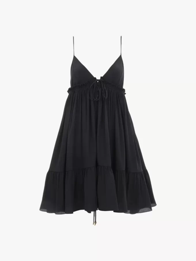 Thin-strap gathered mini dress in crêpe de chine Thin-strap gathered mini dress in crêpe de chine