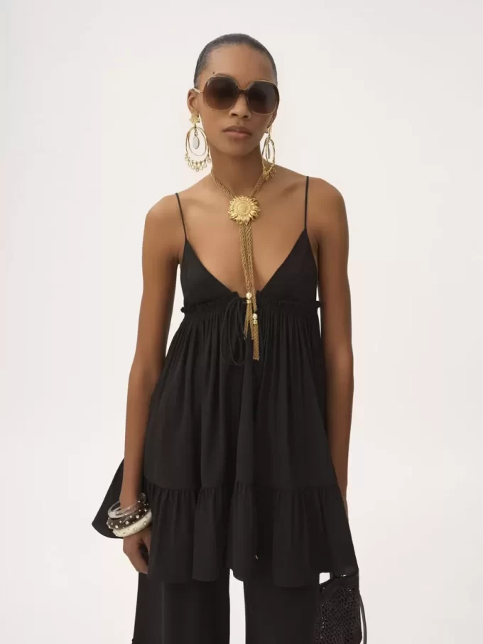 Thin-strap gathered mini dress in crêpe de chine Thin-strap gathered mini dress in crêpe de chine