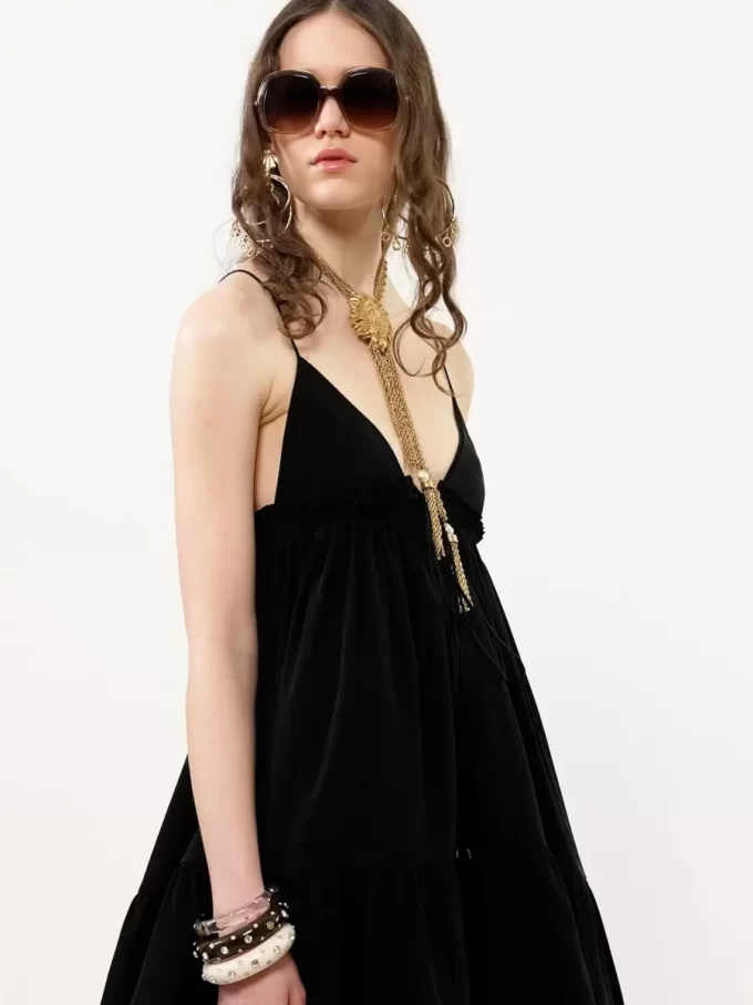 Thin-strap gathered mini dress in crêpe de chine Thin-strap gathered mini dress in crêpe de chine