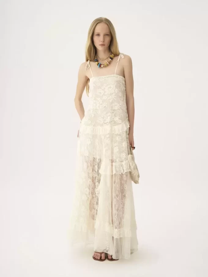 Thin-strap long dress in embroidered lace Thin-strap long dress in embroidered lace