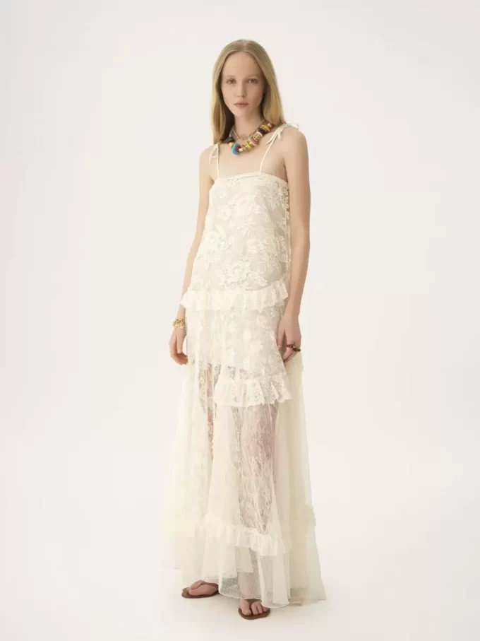 Thin-strap long dress in embroidered lace Thin-strap long dress in embroidered lace