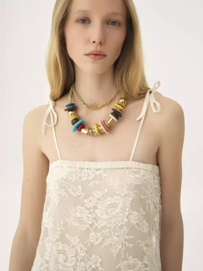 Thin-strap long dress in embroidered lace Thin-strap long dress in embroidered lace