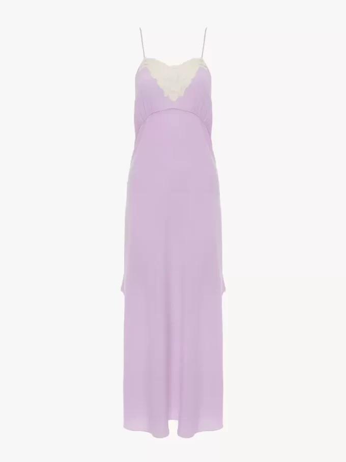 Thin-strap midi dress in crêpe de chine & lace Thin-strap midi dress in crêpe de chine & lace