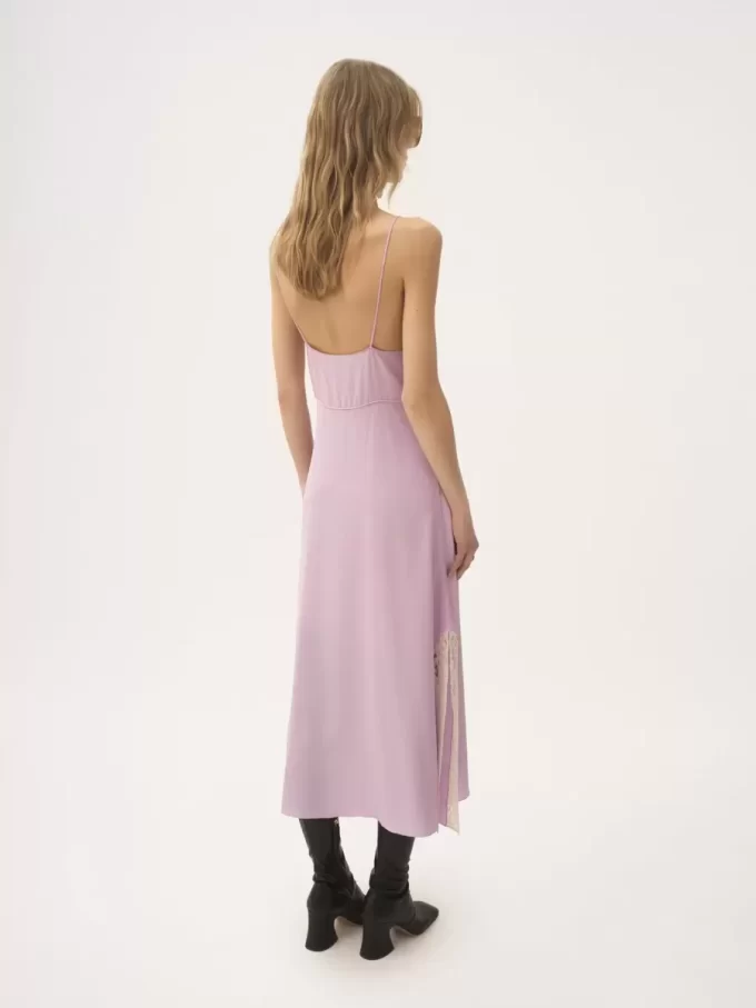 Thin-strap midi dress in crêpe de chine & lace Thin-strap midi dress in crêpe de chine & lace
