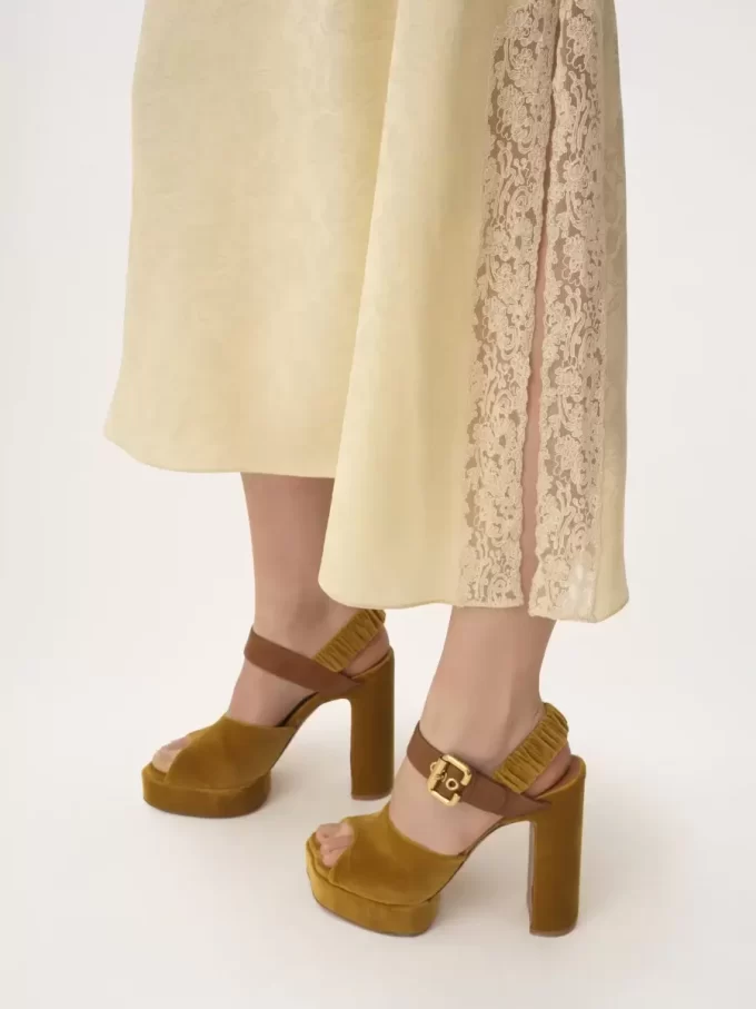 Thin-strap midi dress in silk jacquard & lace Thin-strap midi dress in silk jacquard & lace