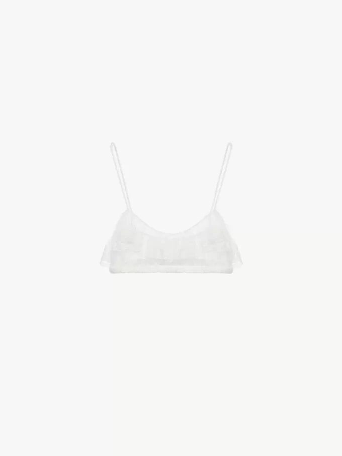 Thin-strap ruffled bralette in embroidered lace Thin-strap ruffled bralette in embroidered lace