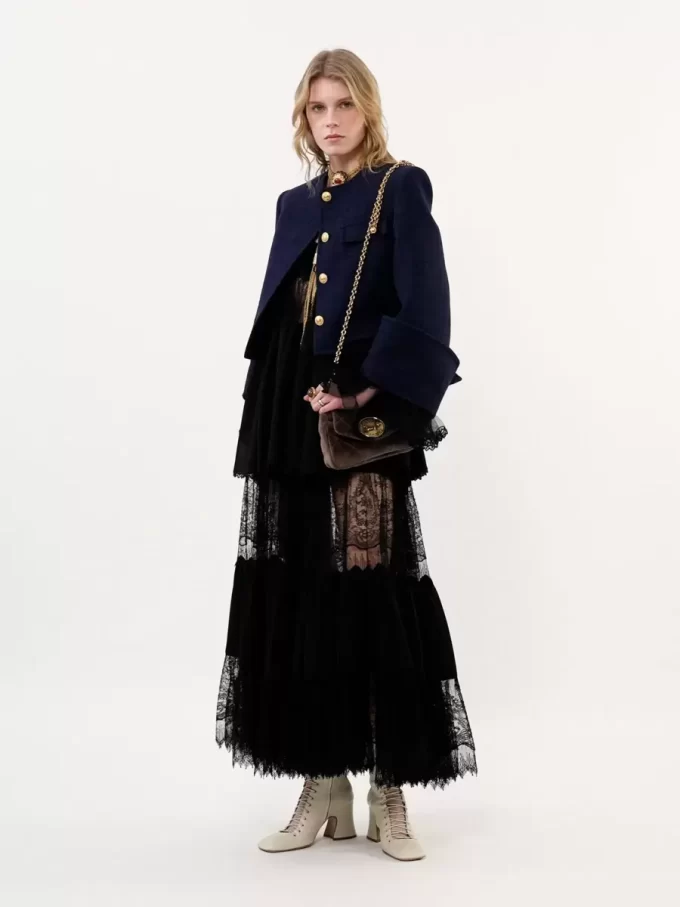 Boxy collarless jacket in wool check Boxy collarless jacket in wool check