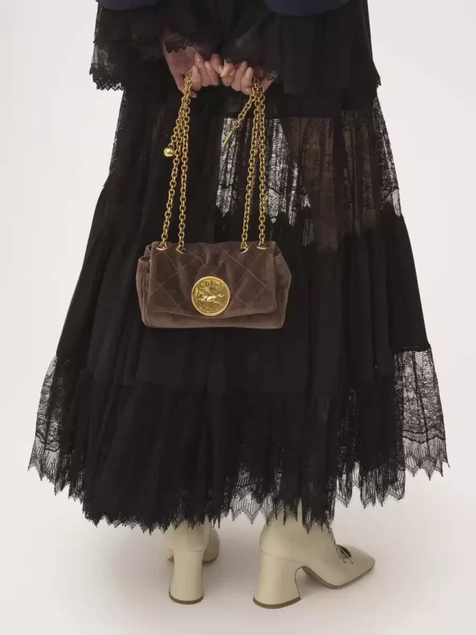 Tiered long skirt in silk georgette & lace Tiered long skirt in silk georgette & lace