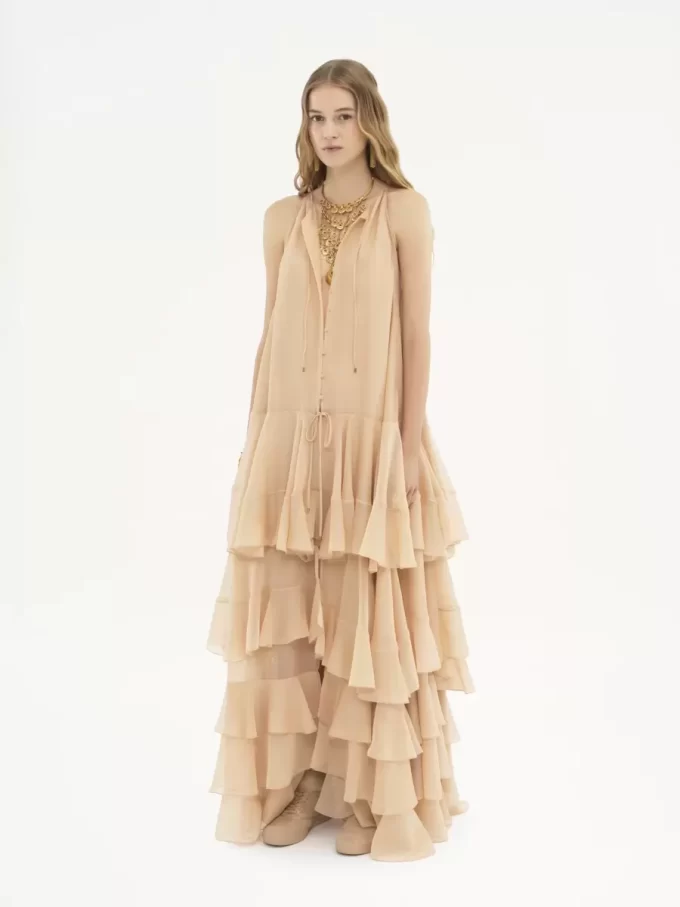 Tiered maxi dress in silk georgette Tiered maxi dress in silk georgette