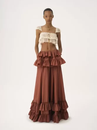 Tiered maxi skirt in washed silk taffeta Tiered maxi skirt in washed silk taffeta