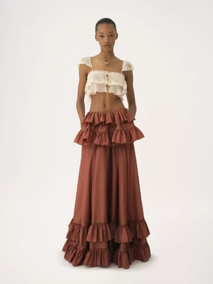 Tiered maxi skirt in washed silk taffeta Tiered maxi skirt in washed silk taffeta