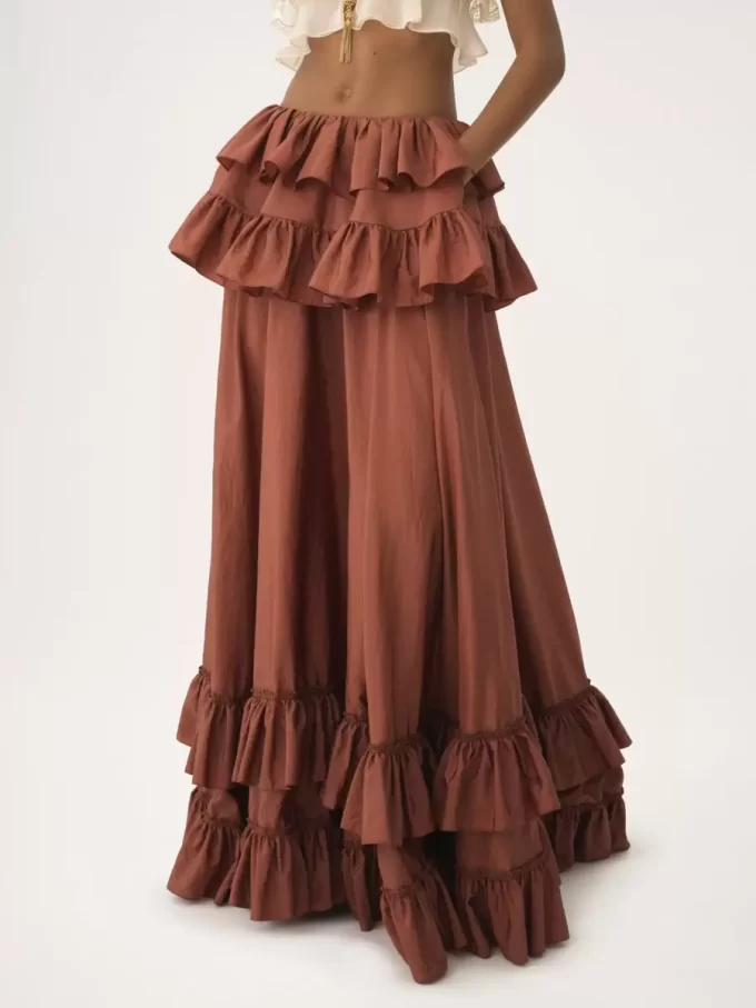 Tiered maxi skirt in washed silk taffeta Tiered maxi skirt in washed silk taffeta