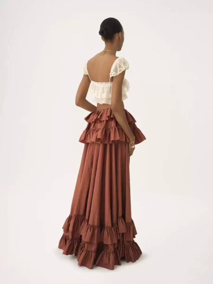 Tiered maxi skirt in washed silk taffeta Tiered maxi skirt in washed silk taffeta