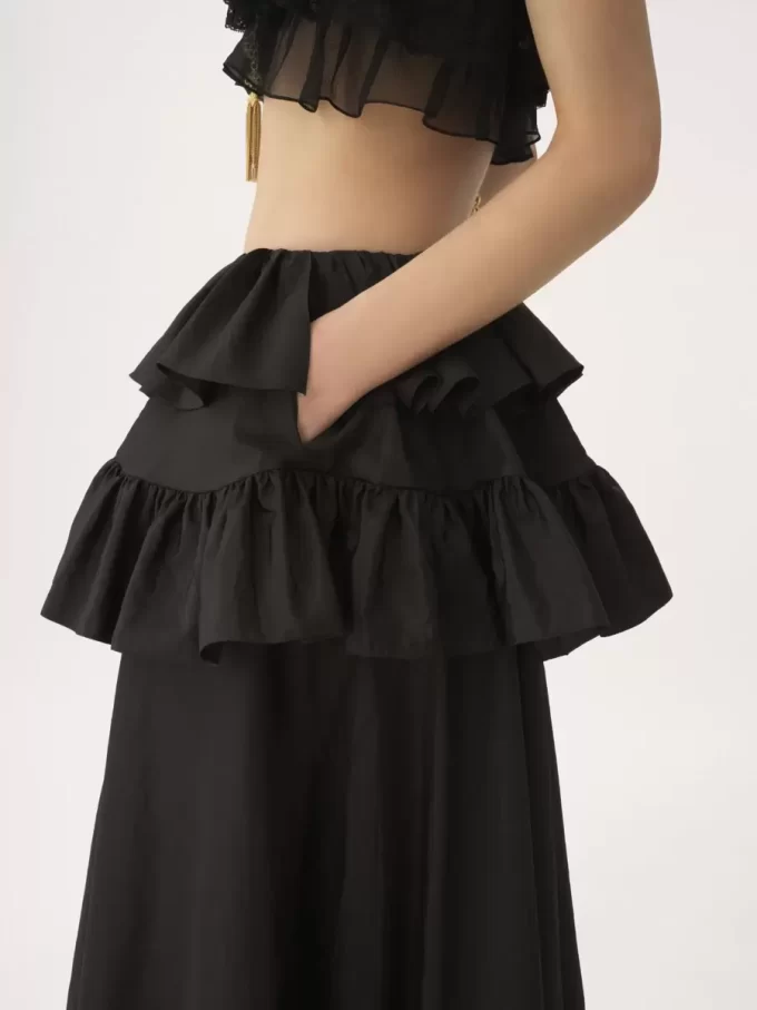 Tiered maxi skirt in washed silk taffeta