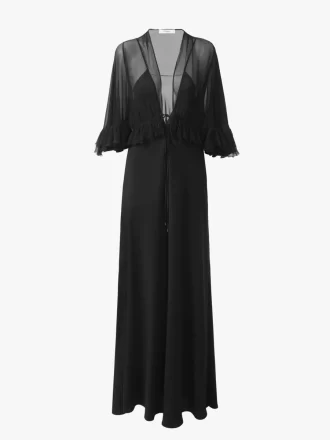 V-neck long dress in crêpe satin