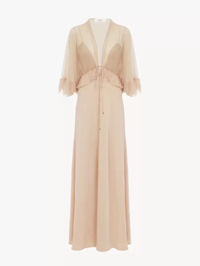 V-neck long dress in crêpe satin V-neck long dress in crêpe satin