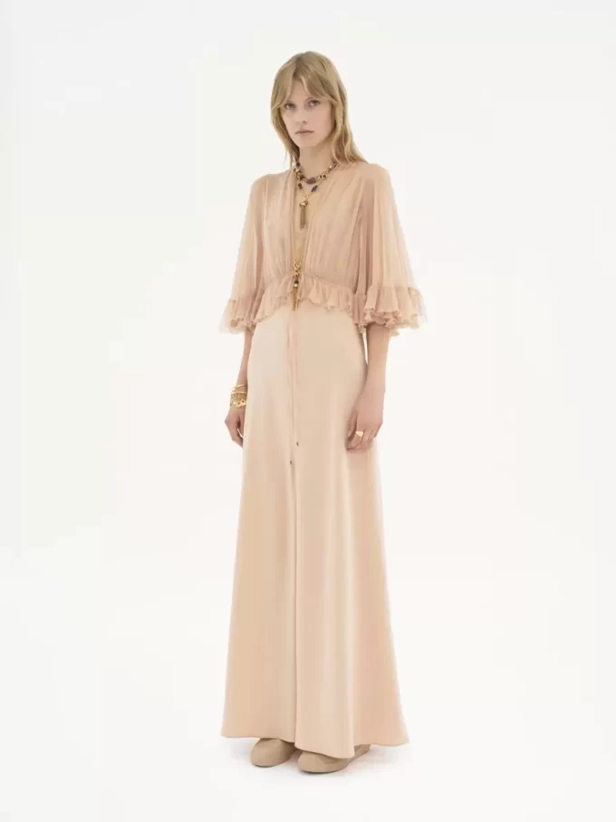 V-neck long dress in crêpe satin V-neck long dress in crêpe satin