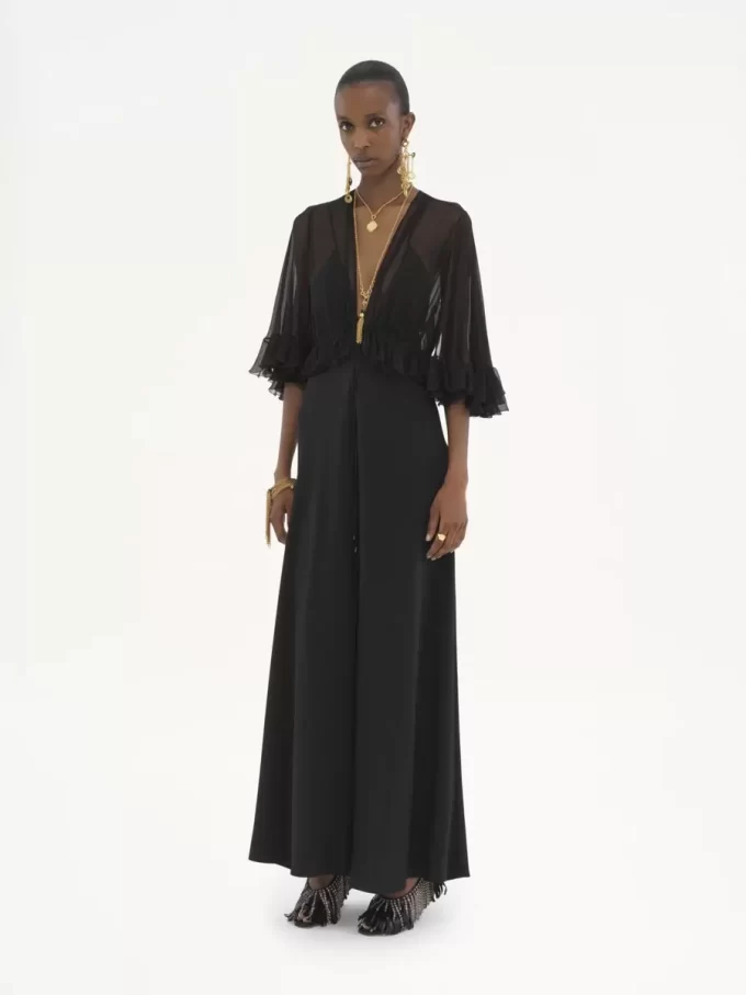 V-neck long dress in crêpe satin V-neck long dress in crêpe satin
