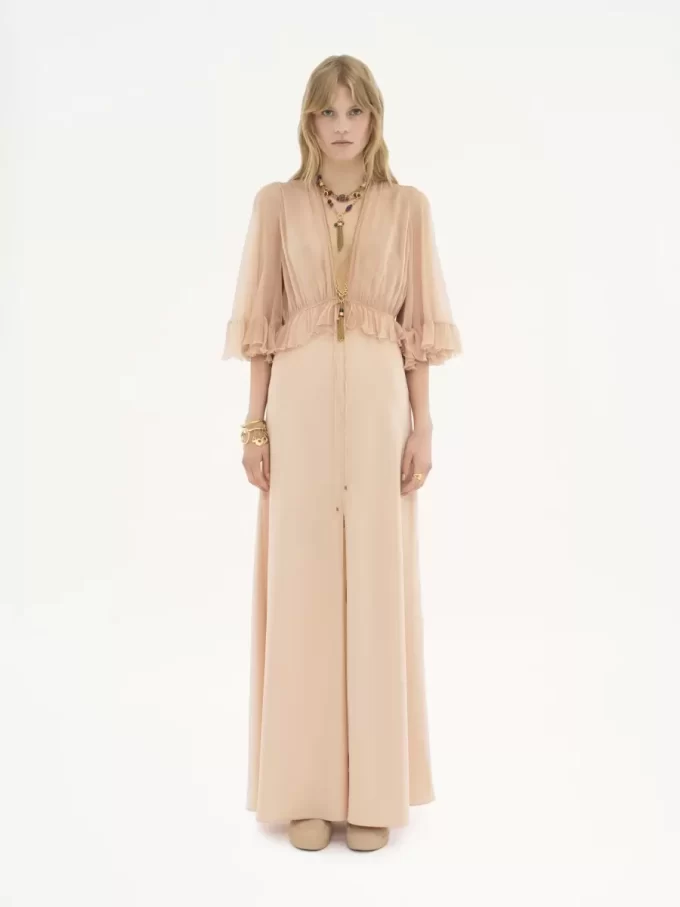 V-neck long dress in crêpe satin V-neck long dress in crêpe satin