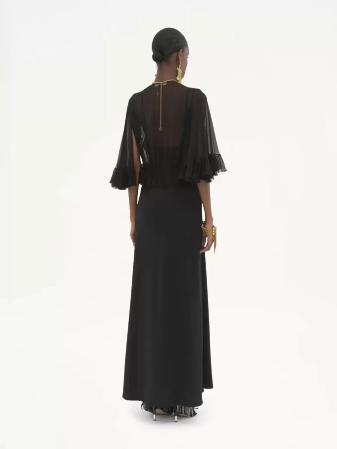 V-neck long dress in crêpe satin V-neck long dress in crêpe satin