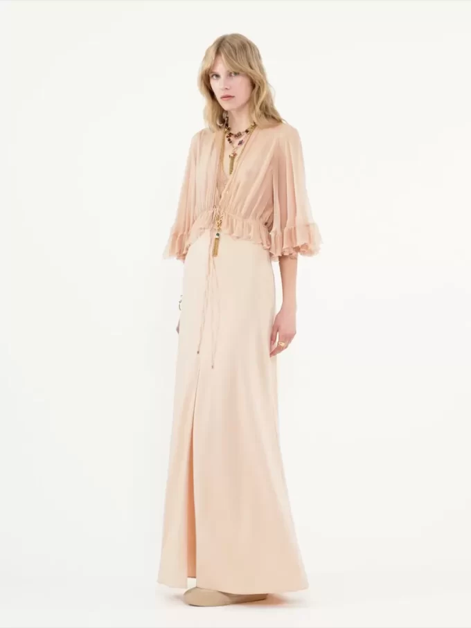 V-neck long dress in crêpe satin V-neck long dress in crêpe satin