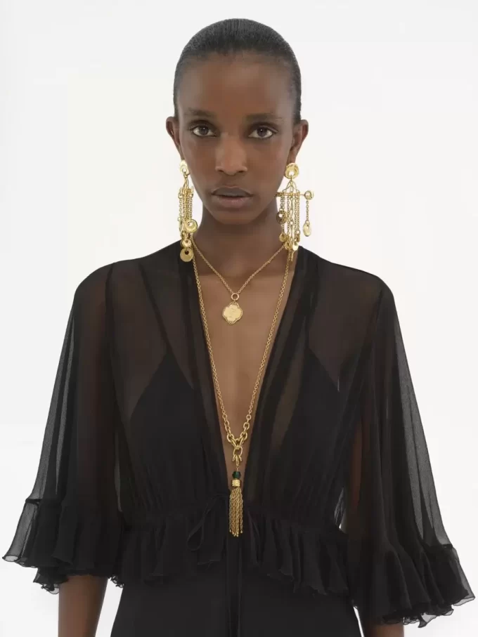 V-neck long dress in crêpe satin V-neck long dress in crêpe satin