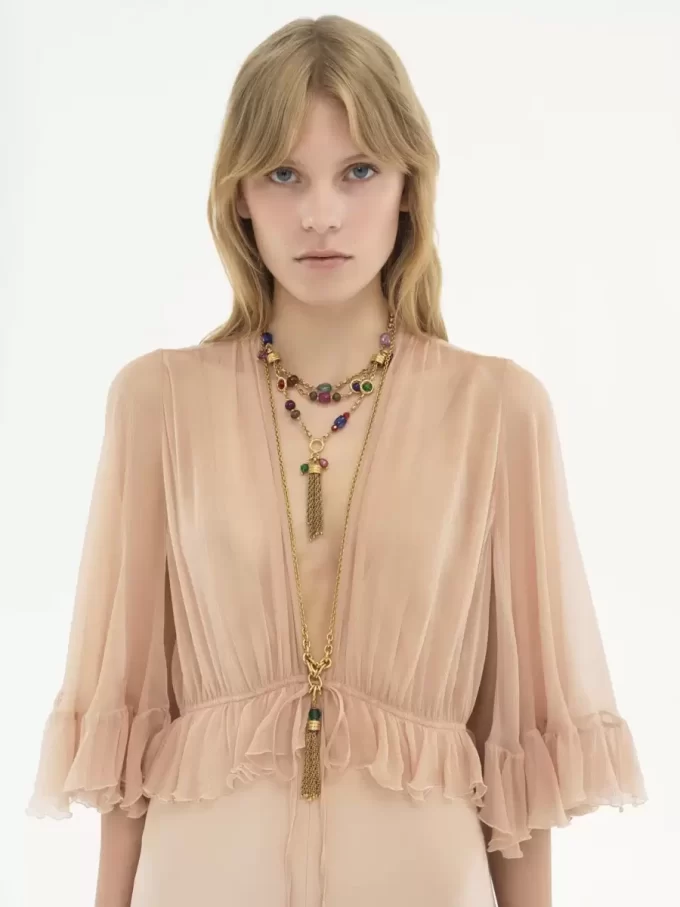 V-neck long dress in crêpe satin V-neck long dress in crêpe satin