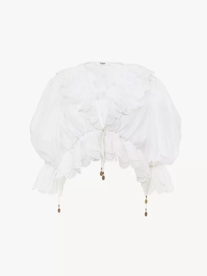 V-neck ruffle top in cotton voile V-neck ruffle top in cotton voile