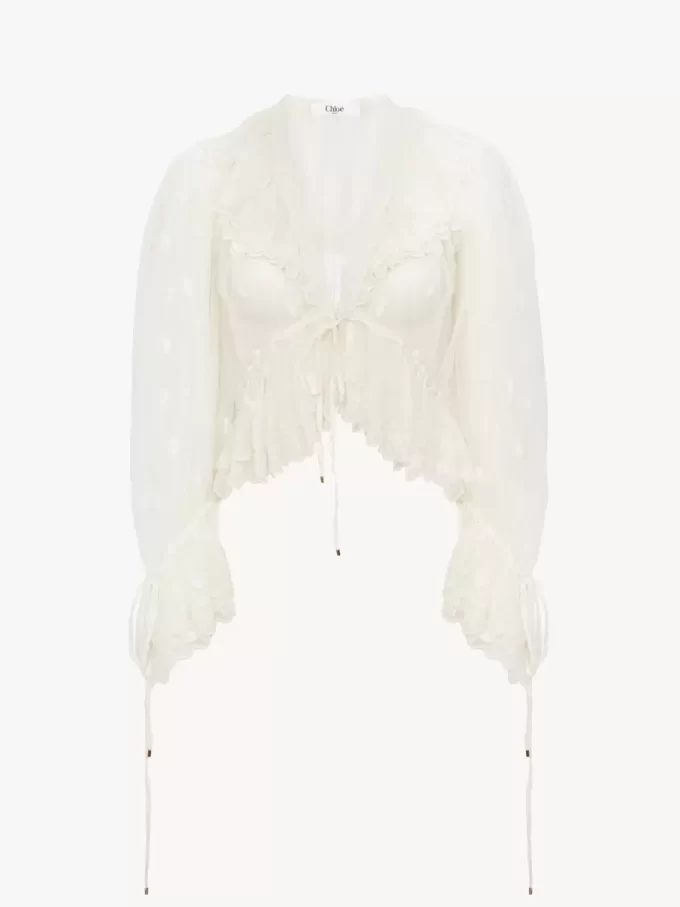 V-neck ruffle top in embroidered lace V-neck ruffle top in embroidered lace