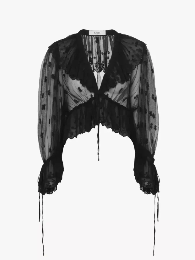 V-neck ruffle top in embroidered lace V-neck ruffle top in embroidered lace