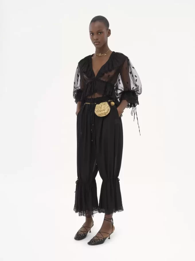 Fluid cropped pants in silk charmeuse & lace Fluid cropped pants in silk charmeuse & lace