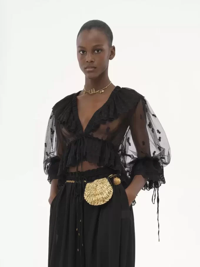 V-neck ruffle top in embroidered lace V-neck ruffle top in embroidered lace