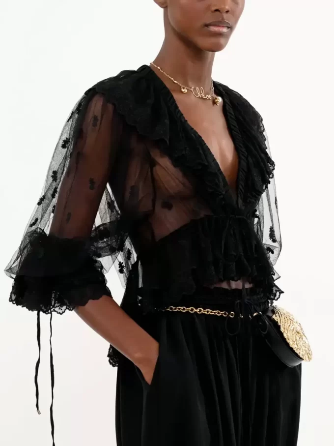 Fluid cropped pants in silk charmeuse & lace Fluid cropped pants in silk charmeuse & lace