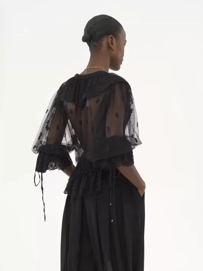 V-neck ruffle top in embroidered lace V-neck ruffle top in embroidered lace