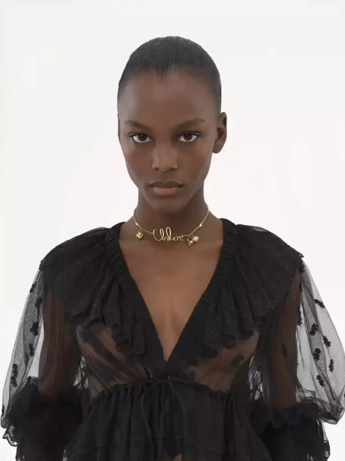 V-neck ruffle top in embroidered lace V-neck ruffle top in embroidered lace