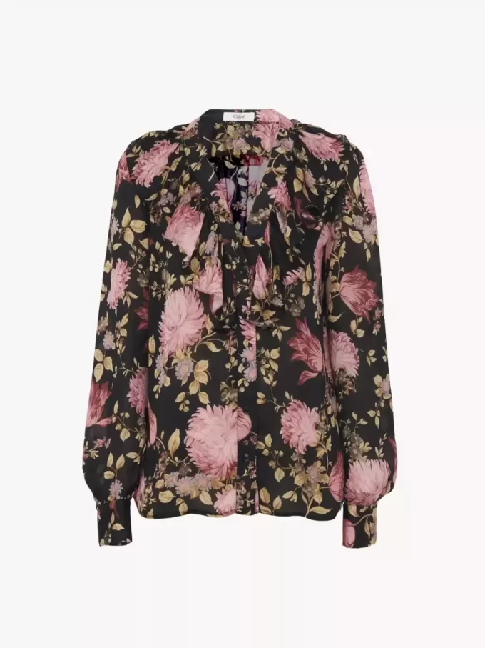 V-neck ruffled blouse in silk charmeuse V-neck ruffled blouse in silk charmeuse