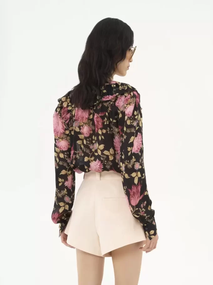 V-neck ruffled blouse in silk charmeuse V-neck ruffled blouse in silk charmeuse