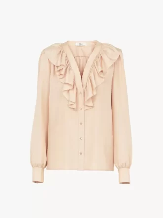 V-neck ruffled blouse in silk habotai