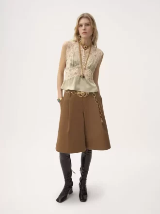 V-neck top in silk satin & lace