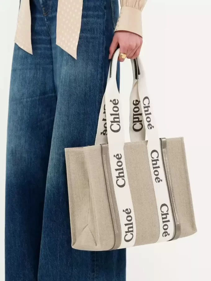 Woody tote bag in linen & leather Woody tote bag in linen & leather