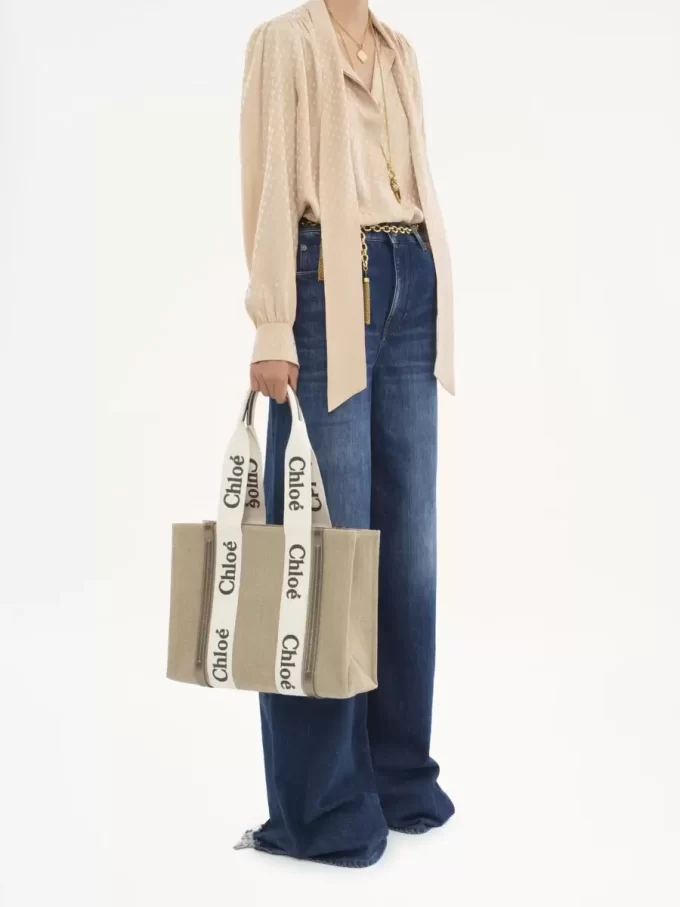 Woody tote bag in linen & leather Woody tote bag in linen & leather