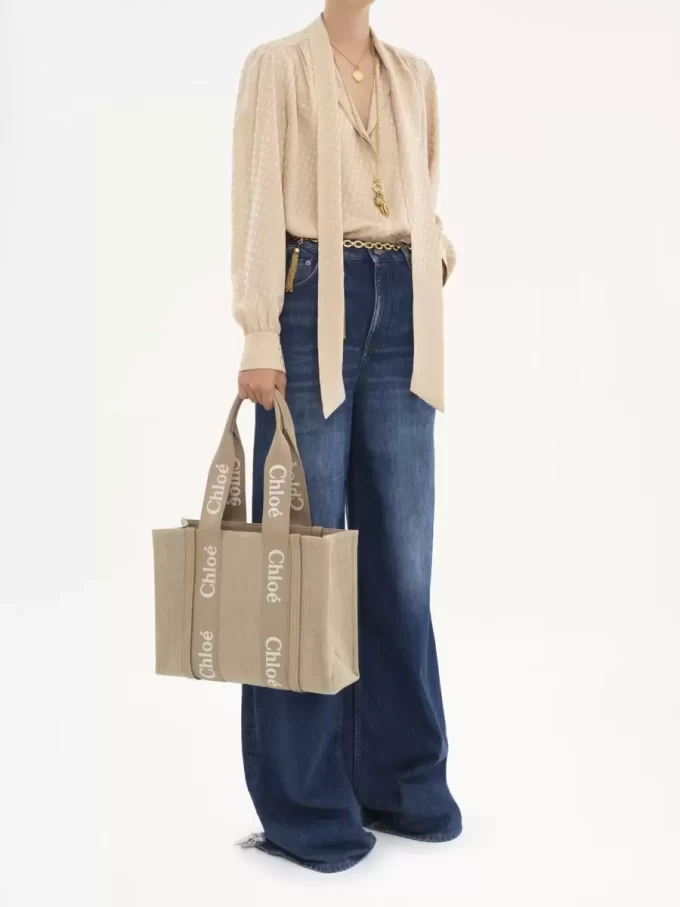 Woody tote bag in linen & leather Woody tote bag in linen & leather